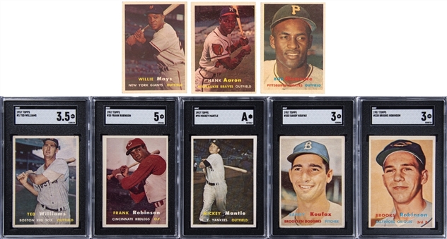 1957 Topps Baseball Complete Set (407) – Including SGC-Graded Williams, F. Robinson RC, Mantle, Koufax and B. Robinson RC Examples